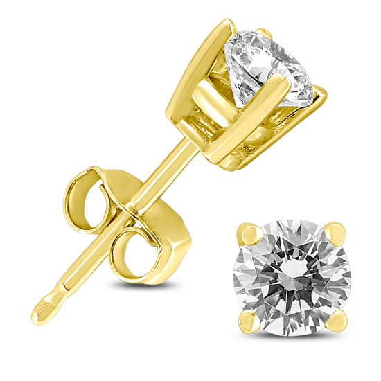 1/2 Carat TW Round Diamond Solitaire Stud Earrings In 14k Yellow Gold