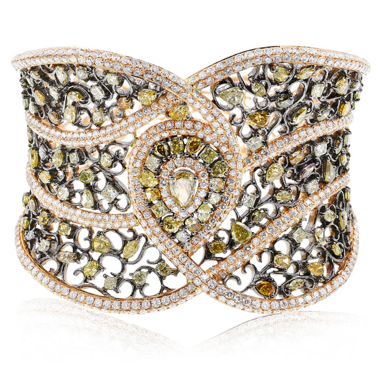 Monary Bracelet featuring 12.42 carats of Diamonds, 14.8 carats of natural yellow diamonds set in 18k White Gold