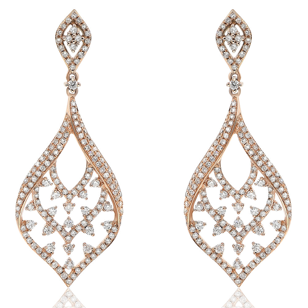 Monary Earrings featuring  0.52 carats of diamonds , 1.10 carats of single crystalline diamonds set in 14k rose gold with 298 ST