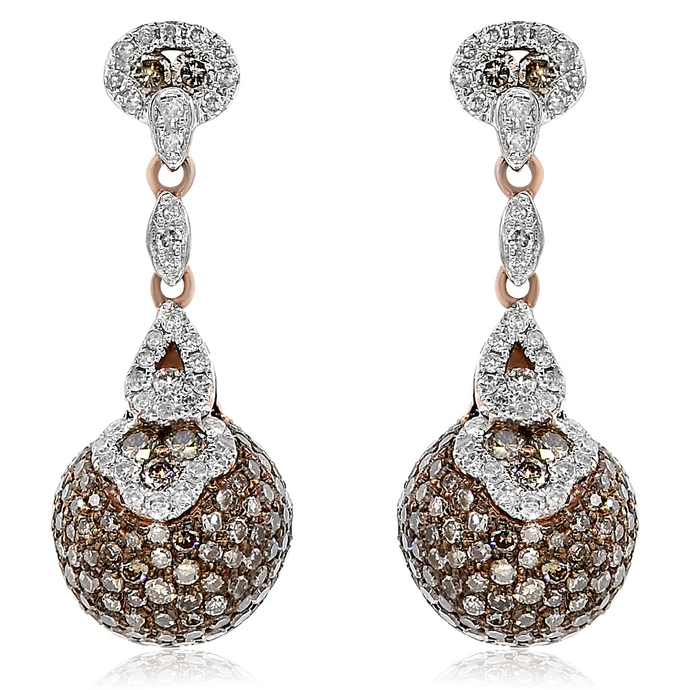 Monary Earrings featuring 0.58 carats of diamonds,  2.78 carats of brown diamonds set in 14K GOLD with 476 ST