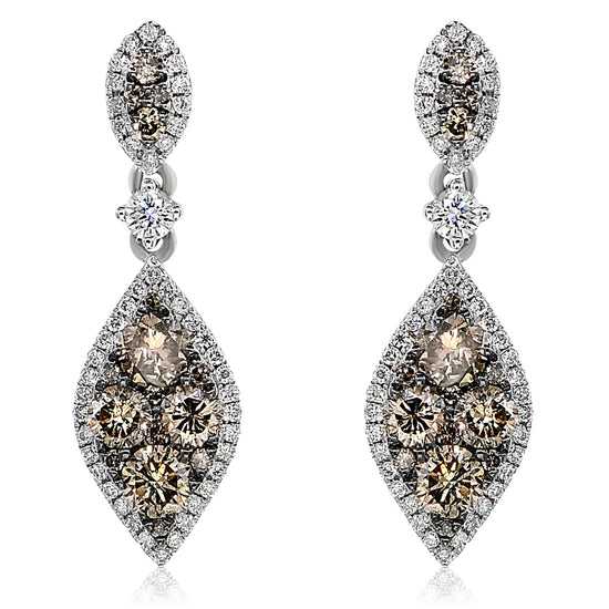 Monary Earrings featuring 0.30 carats of diamonds, 0.92 carats of brown diamonds set in 14 K White gold with 126 Stones