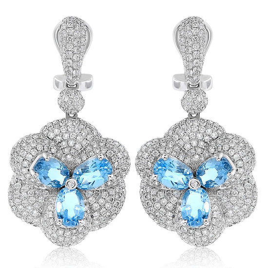 Monary Earrings featuring 2.27 carats of diamonds, 3.31 carats of blue topaz set in 14k white gold