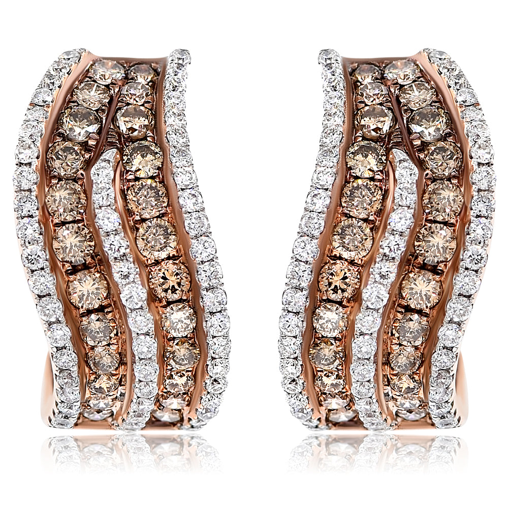 Monary Earrings featuring 0.90 carats of diamonds, 1.55  carats of brown diamonds, set in 14k Rose Gold with 158 Stones