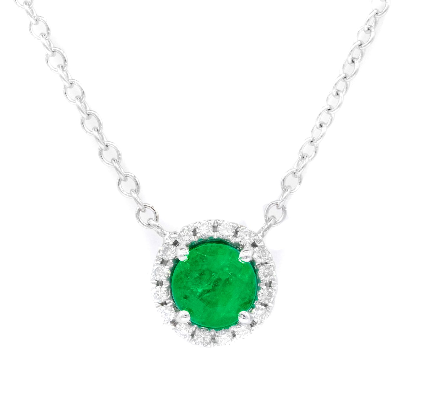Monary Necklace featuring  0.12 carats of diamonds, 0.89 carats of emeralds set in 14K White Gold with 17 Stones