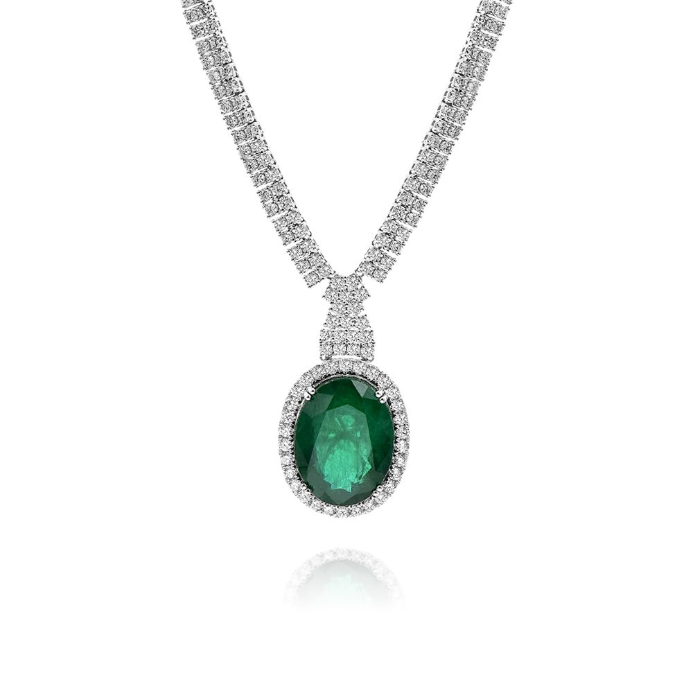 Monary Necklace featuring 9.57 carats of diamonds, 20.23 carats of emeralds set in 18K White Gold with 217 Stones