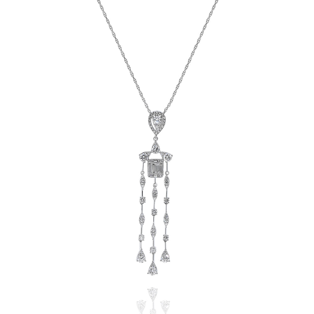 Monary Necklace featuring 0.06 carats of single crystalline diamonds, 1.01 carats of diamonds, BG 0.20 14KW 2.82 GM 61S