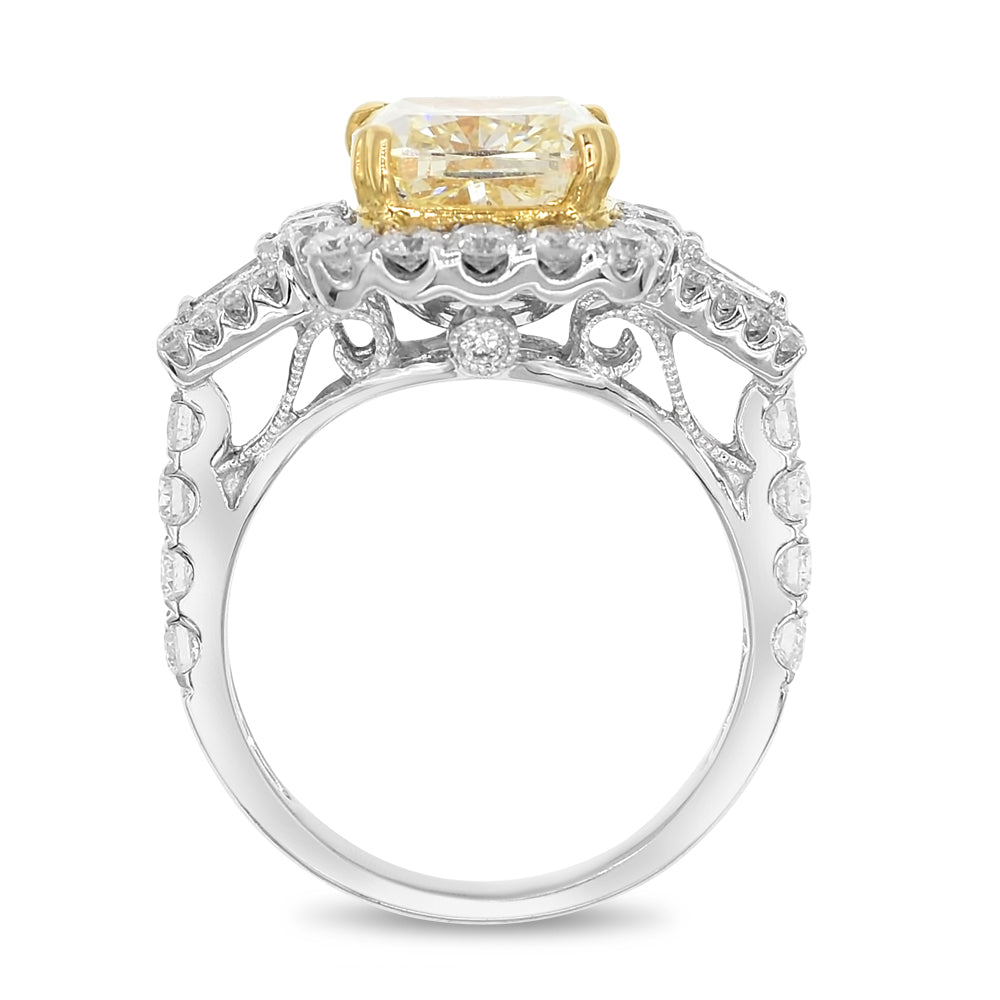 Monary Ring featuring 4.10 carats of fancy yellow diamonds ,1.52 carats of Diamonds, BG 0.14 carats, set in 18K Two tone Gold