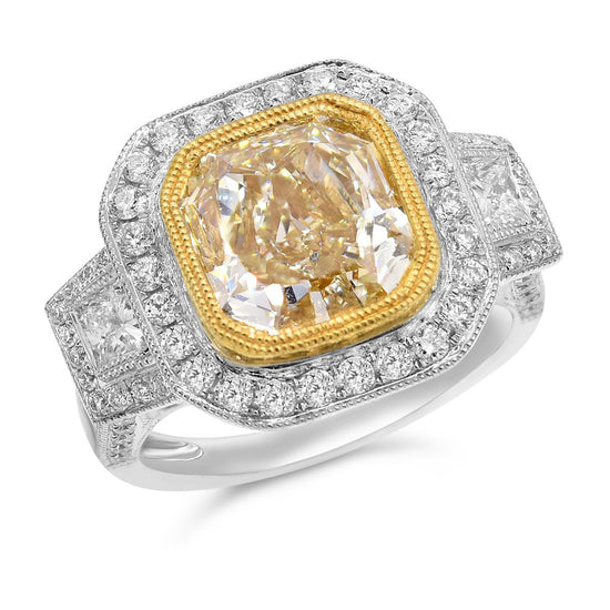 Monary Ring featuring 0.90 carats of pear diamonds, 0.76 carats of round diamonds, 5.07 carats of yellow diamonds set in 18K White and Yellow Gold