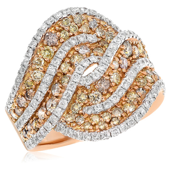Monary Ring featuring 0.77 carats of diamonds, 1.17 carats of colored diamonds set in 18K Rose Gold with 166 Stones