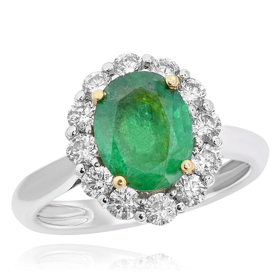 Monary Ring featuring 0.85 carats of diamonds, 1.80 carats of emeralds set in 14K White and Yellow Gold with 13 Stones