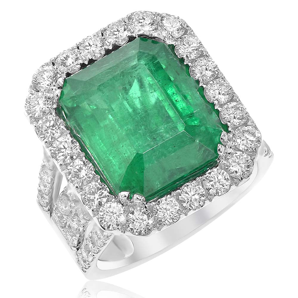 Monary Ring featuring 2.75 carats of Diamonds, 9.44 carats of emeralds set in 18K White Gold with 77 Stones