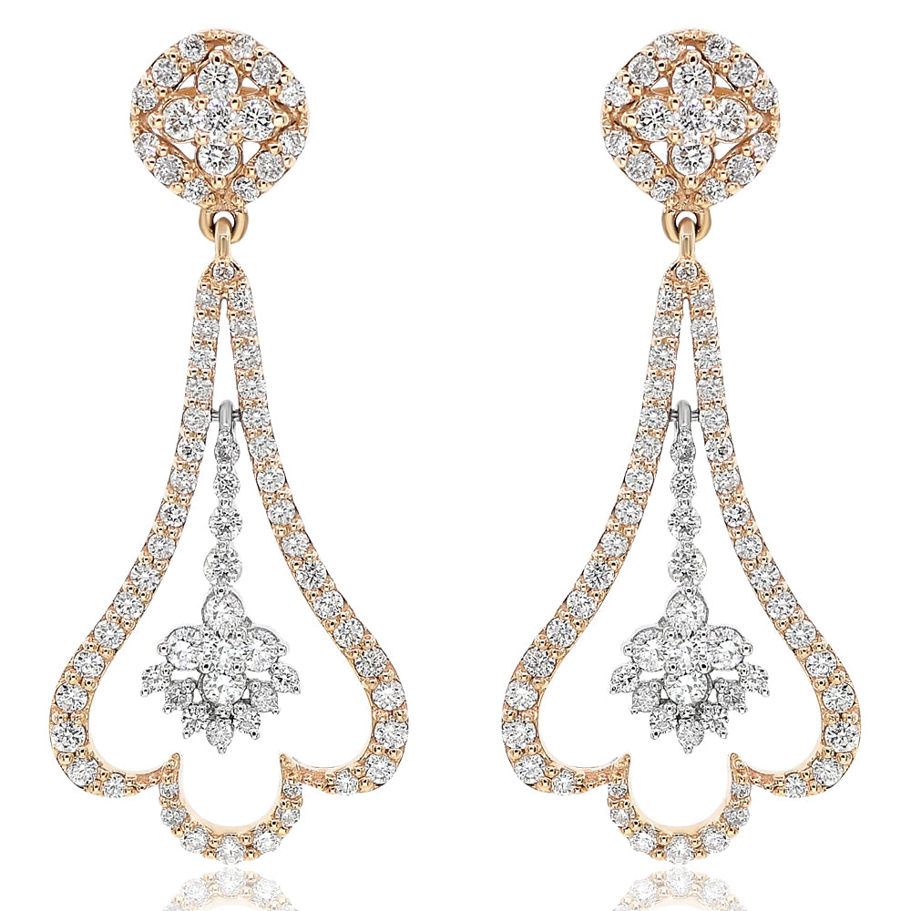 Monary Earrings featuring 1.82 carats of Diamonds set in 18K Two Tone Gold with 150 STONES