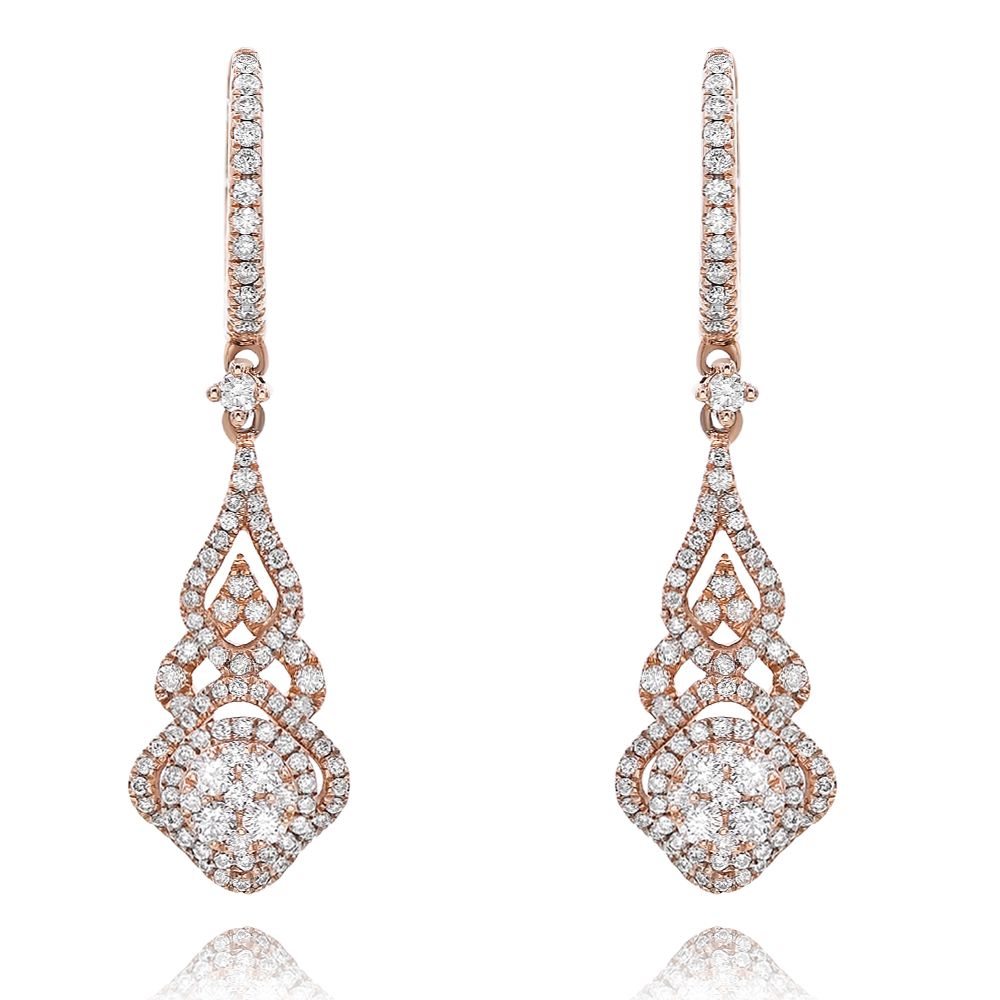 Monary Earrings featuring 0.96 carats of diamonds set in 14K Rose gold with 198 Stones