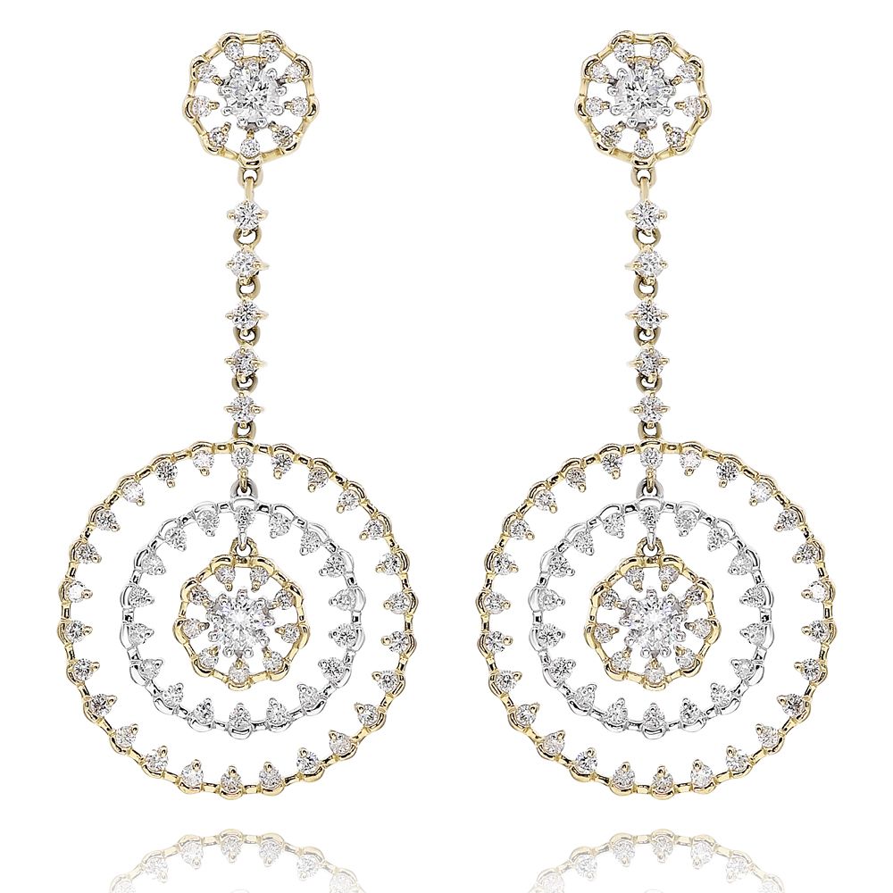 Monary Earrings featuring 2.03 carats of diamonds set in 14K Yellow and White Gold with 138 Stones