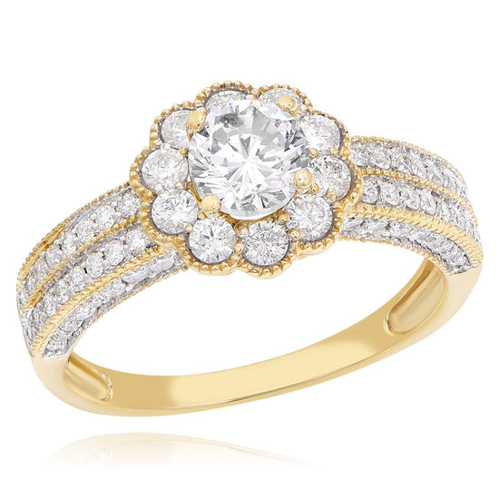Monary Ring featuring 0.75 carats of diamond, center stone is .71 carats of round diamonds set in 14K Yellow Gold with 75 ST