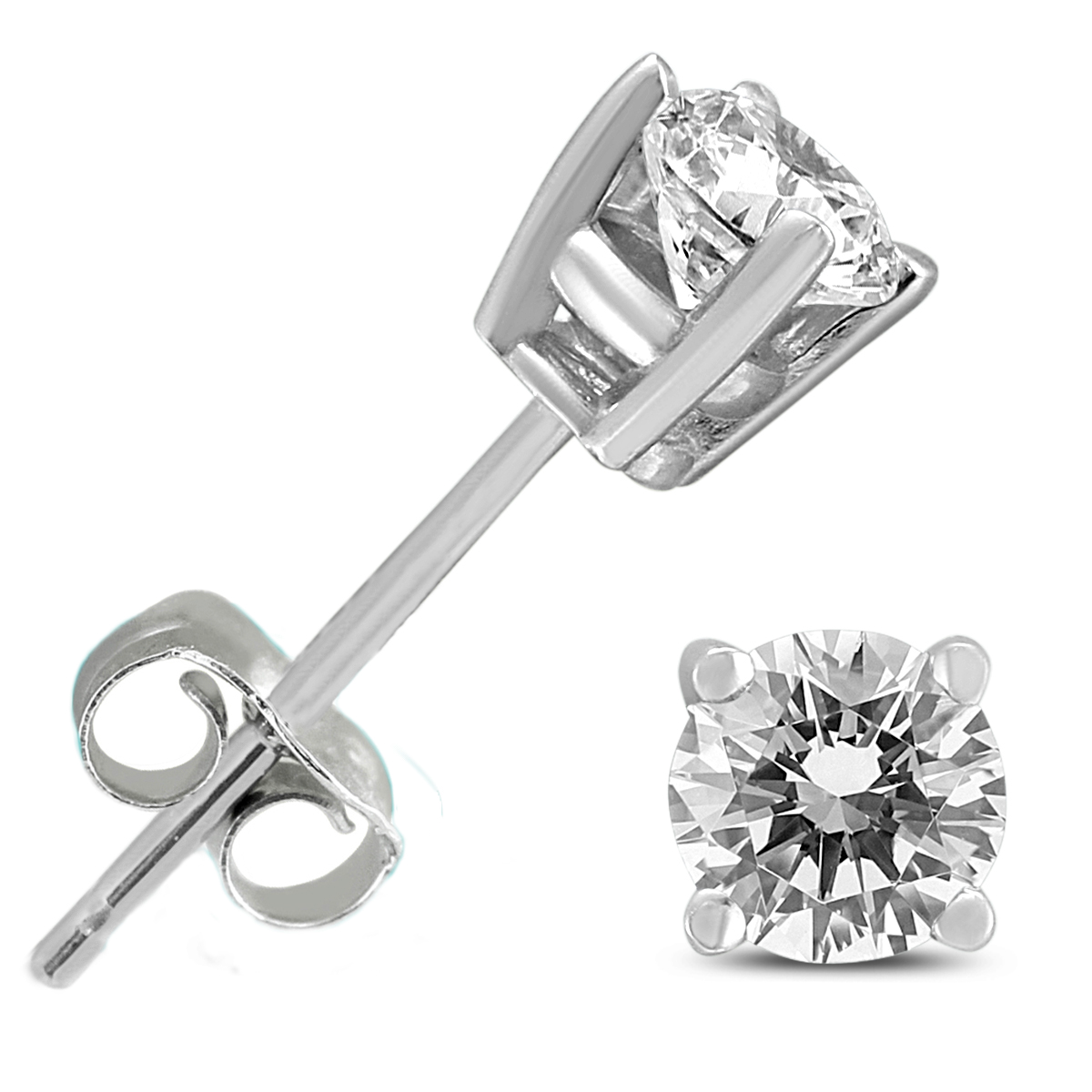 Monary 1/2 ctw Round Diamond Solitaire Stud Earrings in 14K White Gold